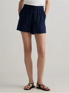 Navy 100% Linen High Waisted Shorts | Quince